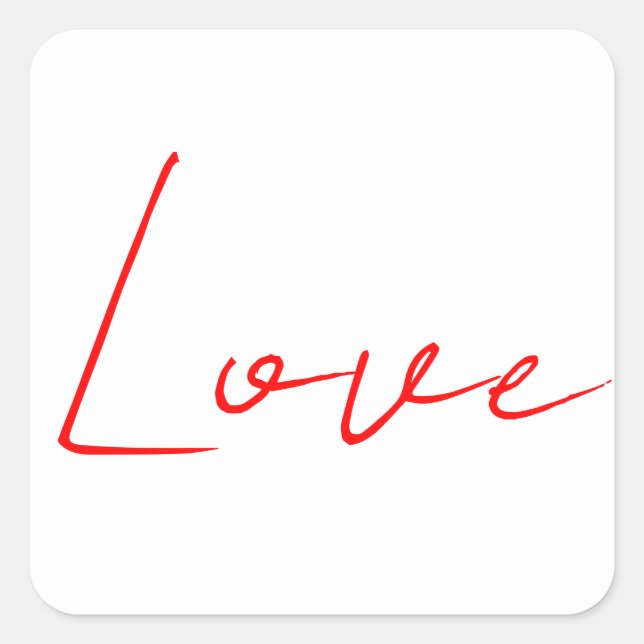 Trendy White Red Liebe Wedwriting Handwriting Name Quadratischer Aufkleber (Vorderseite)