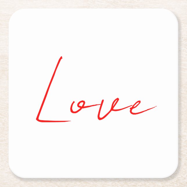Trendy White Red Liebe Wedwriting Handwriting Name Rechteckiger Pappuntersetzer (Vorderseite)