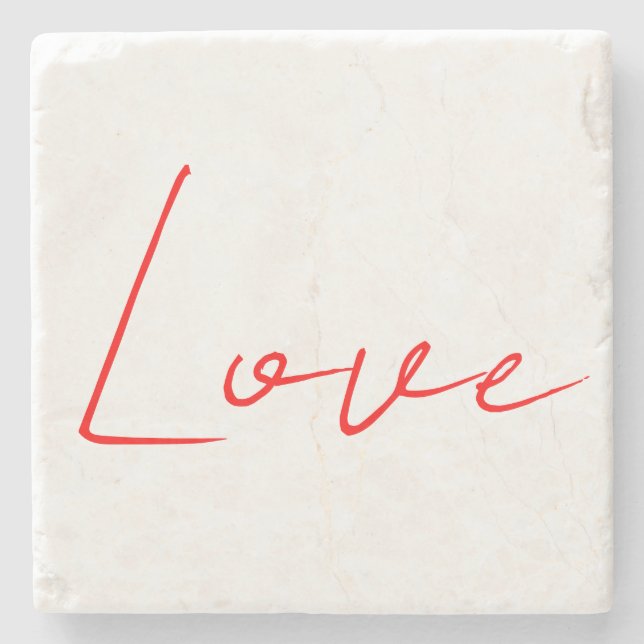 Trendy White Red Liebe Wedwriting Handwriting Name Steinuntersetzer (Vorderseite)