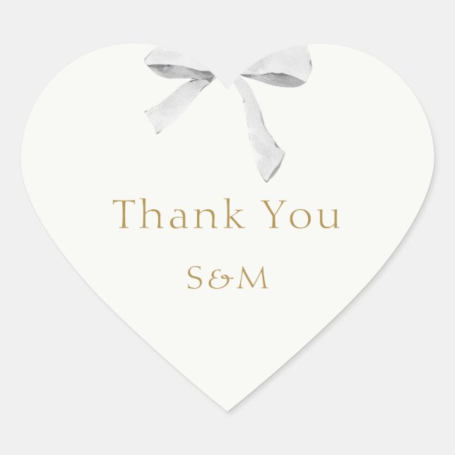 Trendy White Ribbon Wedding Vielen Dank Herz-Aufkleber (Vorderseite)