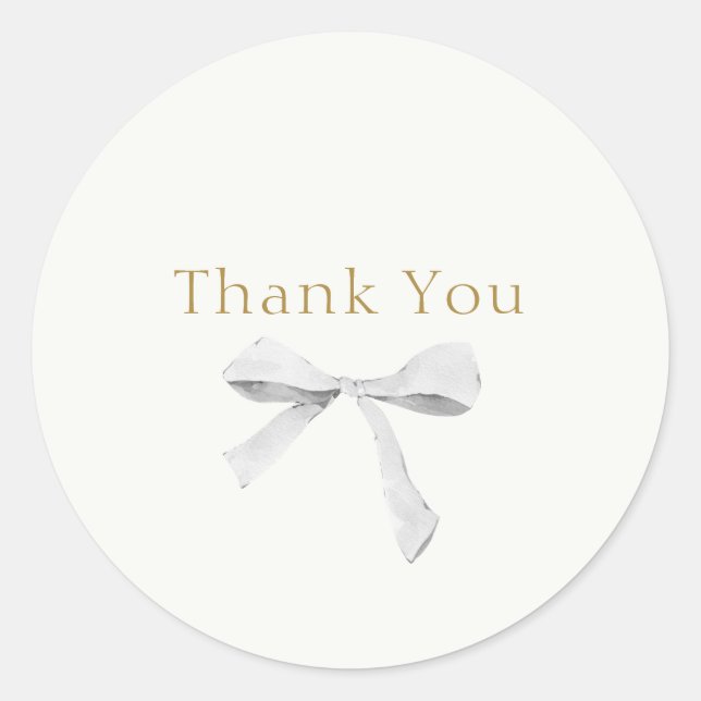 Trendy White Ribbon Wedding Vielen Dank Runder Aufkleber (Vorderseite)
