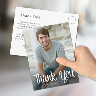 Trendy White Script Vielen Dank Foto Abschluss Postkarte