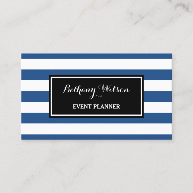 Trendy Wide Blue und White Stripes Eventplaner Visitenkarte (Vorderseite)