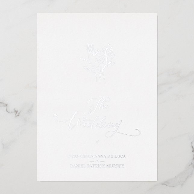 Trendy Wildflowers Bouquet Wedding Silver Metallic Folieneinladung (Vorderseite)