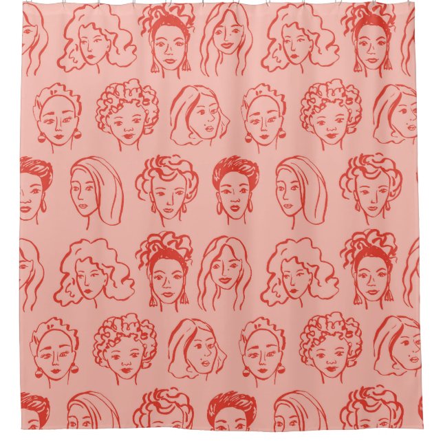 Trendy Woman Face Hand Drawn Duschvorhang (Vorderseite)