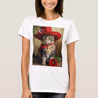 Trendy Women's T - Shirt Coole Katze mit Rot