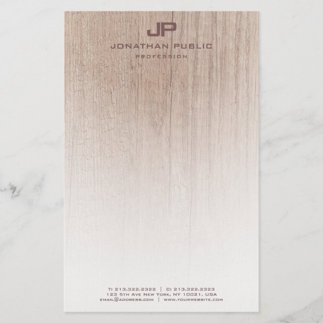 Trendy Wood Look Elegante Monogram Moderne Vorlage Briefpapier (Vorderseite)