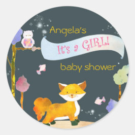 Trendy Woodland Fox Baby Girl Babydusche Runder Aufkleber