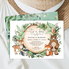 Trendy Woodland Grünpflanzen Tiere Boy Baby Shower Einladung