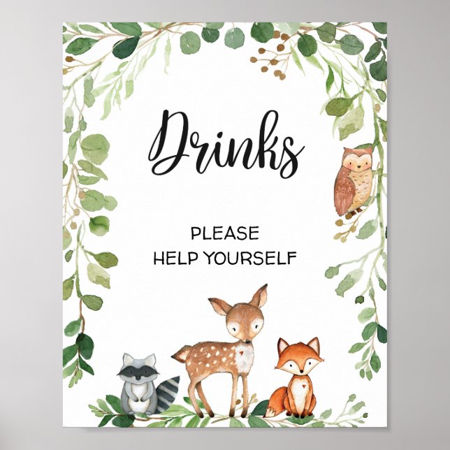 Trendy Woodland Moderne Getränke Babydusche Zeiche Poster (Vorne)