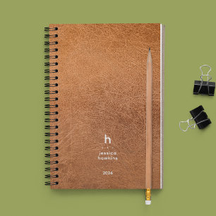 Trendy Worn Leather Modern Monogram Weekly Planer