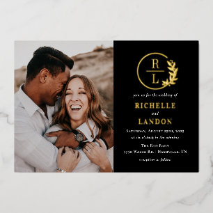 Trendy Wreath FOIL Foto Wedding Einladung