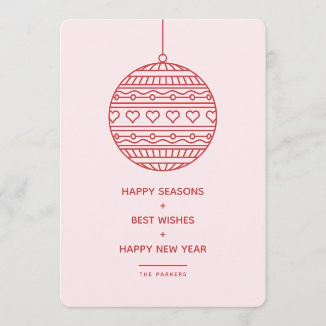 Trendy Xmas Bauble in Rosa und Rot Einladung (Vorderseite)