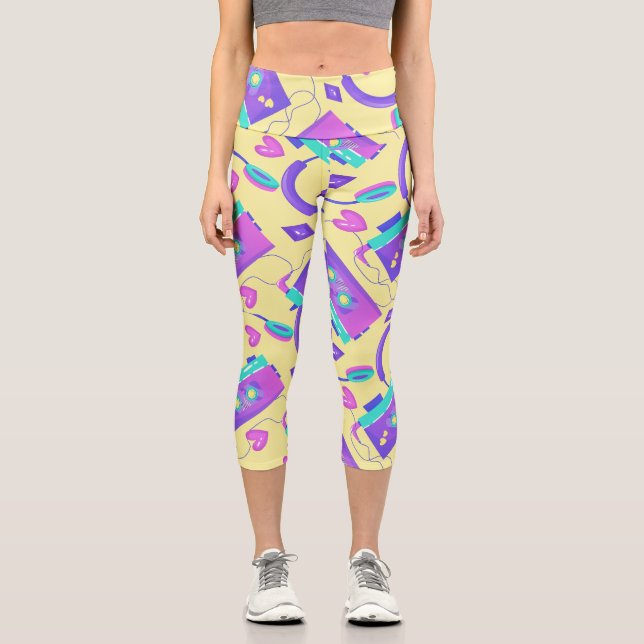 Trendy Yellow 80er neon Theme Capri Leggings (Vorderseite)