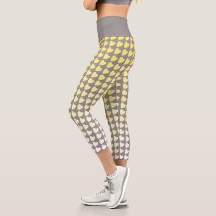 Trendy Yellow and Gray Gradient Heart Pattern Capri Leggings