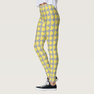 Trendy Yellow and Gray Heart Pattern Leggings