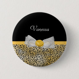 Trendy Yellow Cheetah Print Extravagant Bow and Na Button