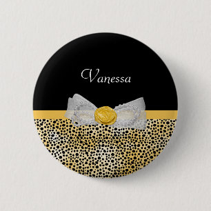 Trendy Yellow Cheetah Print Extravagant Bow and Na Button