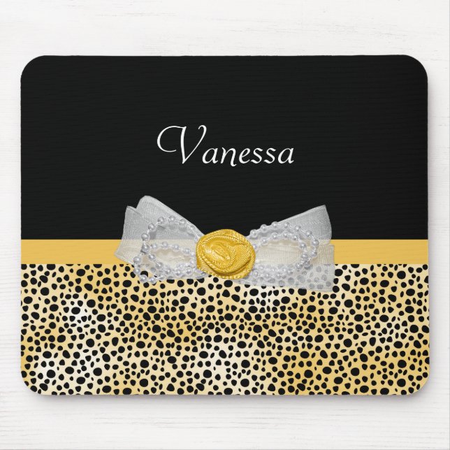 Trendy Yellow Cheetah Print Extravagant Bow and Na Mousepad (Vorne)