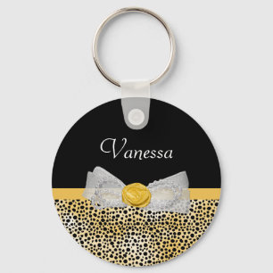 Trendy Yellow Cheetah Print Extravagant Bow and Na Schlüsselanhänger
