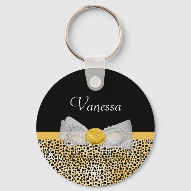 Trendy Yellow Cheetah Print Extravagant Bow and Na Schlüsselanhänger (Vorderseite)