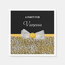 Trendy Yellow Cheetah Print Extravagant Bow and Na