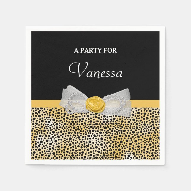 Trendy Yellow Cheetah Print Extravagant Bow and Na Serviette (Vorderseite)