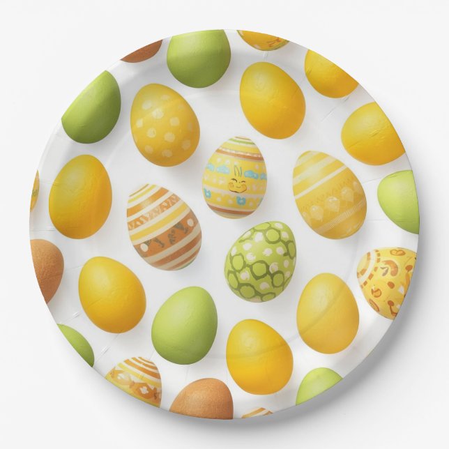 Trendy Yellow & Green Easter Eggs Pattern Paper P Pappteller (Vorderseite)