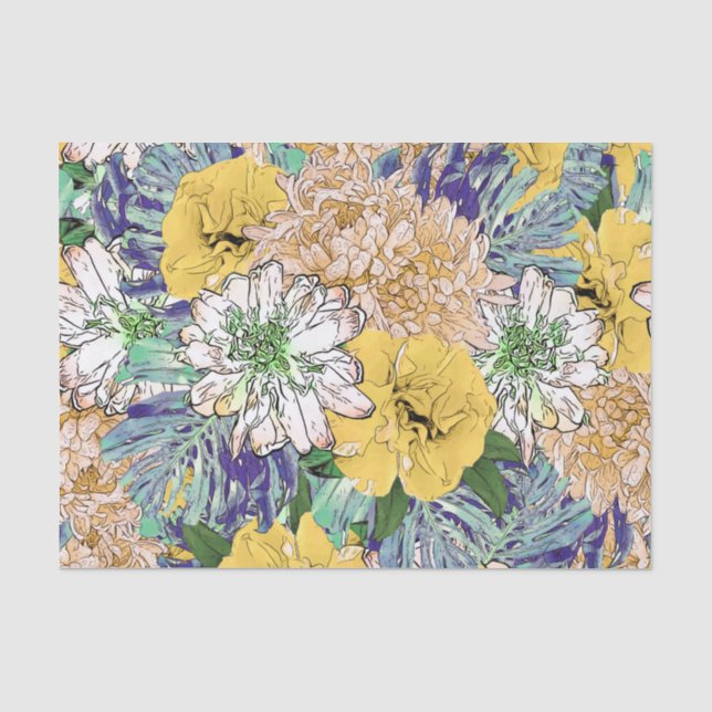 Trendy Yellow & Green Floral Girly Illustration Seidenpapier (Vorderseite)