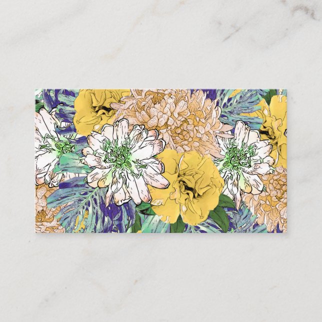 Trendy Yellow & Green Floral Girly Illustration Visitenkarte (Vorderseite)