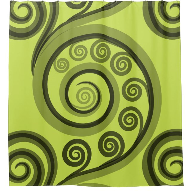 Trendy Yellow Green Koru Wirbel Duschvorhang (Vorderseite)