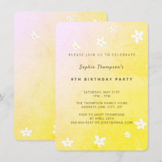 Trendy Yellow Niedlich Daisies Girl Birthday Party Einladung