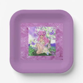 Trendy Young Girls mit Blume Paper Party Teller