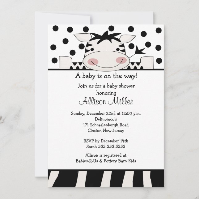 Trendy Zebra Babydusche Einladung (Vorderseite)