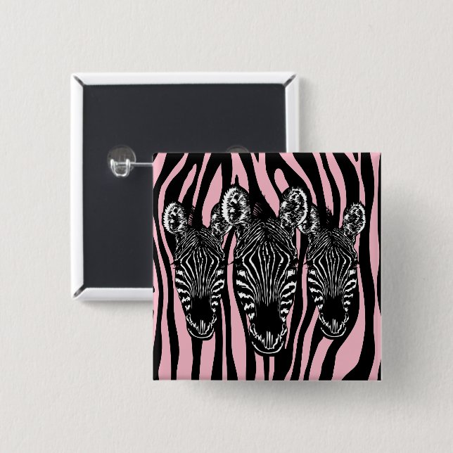 Trendy Zebra Herd auf Zebra Print Pink Button (Vorne & Hinten)