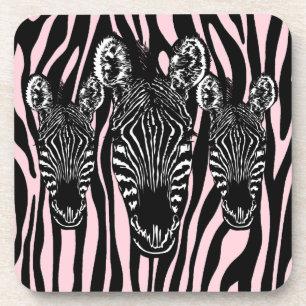 Trendy Zebra Herd auf Zebra Print Pink Getränkeuntersetzer