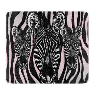 Trendy Zebra Herd auf Zebra Print Pink Glass Schneidebrett