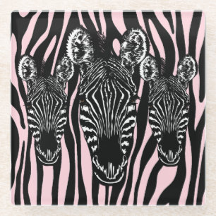Trendy Zebra Herd auf Zebra Print Pink Glasuntersetzer