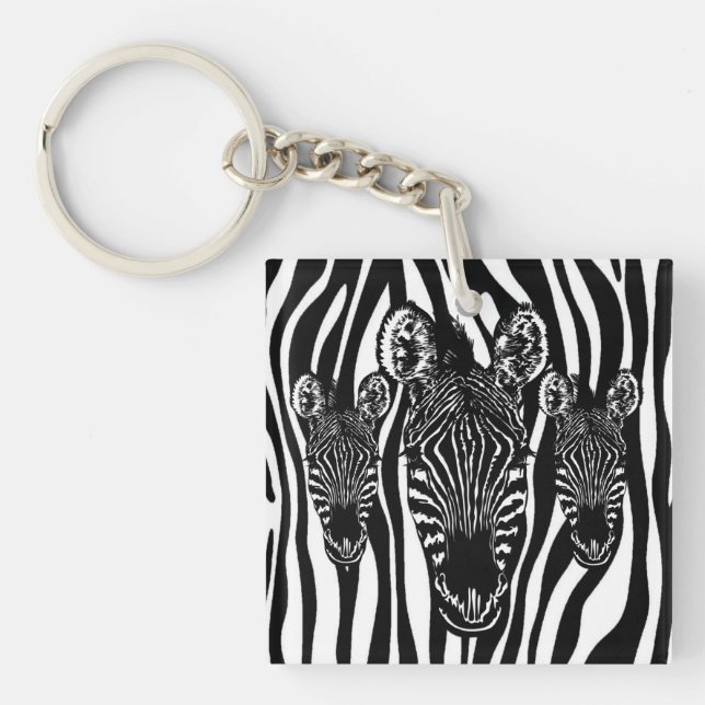 Trendy Zebra Herd auf Zebra Print Schlüsselanhänger (Vorderseite)