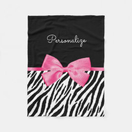 Trendy Zebra Print Chic Hot Pink Bow und Name Fleecedecke