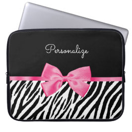 Trendy Zebra Print Chic Hot Pink Bow und Name Laptopschutzhülle