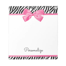 Trendy Zebra Print Chic Hot Pink Bow und Name Notizblock