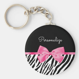 Trendy Zebra Print Chic Hot Pink Bow und Name Schlüsselanhänger