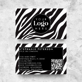 Trendy Zebra Print Custom Company Logo QR Code Visitenkarte