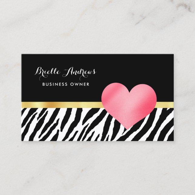 Trendy Zebra Print mit Niedlichem Hot-Pink-Herz Visitenkarte (Vorderseite)