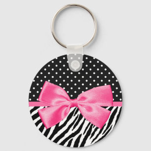 Trendy Zebra Print Polka Dots und Chic Pink Ribbon Schlüsselanhänger