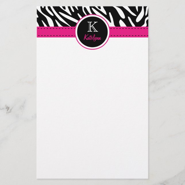 Trendy Zebra Stripes mit Monogramm stationäres Briefpapier (Vorderseite)