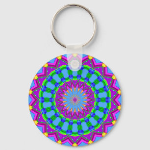 Trendy Zickzack-blauer und lila Kaleidoskop-Kreis Schlüsselanhänger