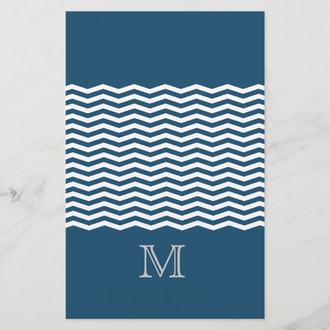 Trendy Zickzack Blue Monogram Briefpapier (Vorderseite)