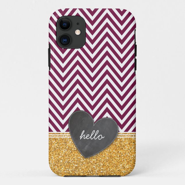 TRENDY Zickzack Chalkboard Glitzer Maroon Case-Mate iPhone Hülle (Rückseite)